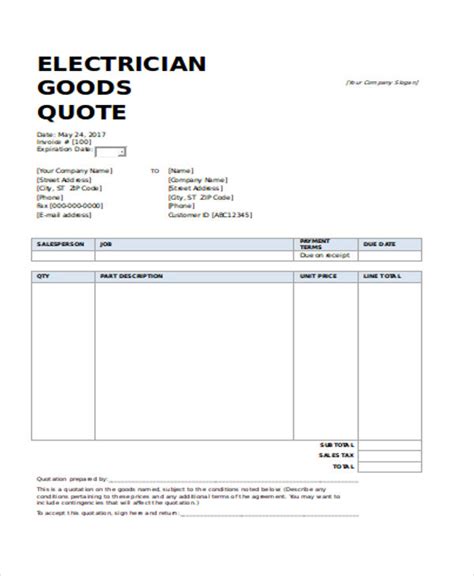Electrical Quotation Template