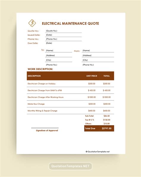 Electrical Quote Template Word