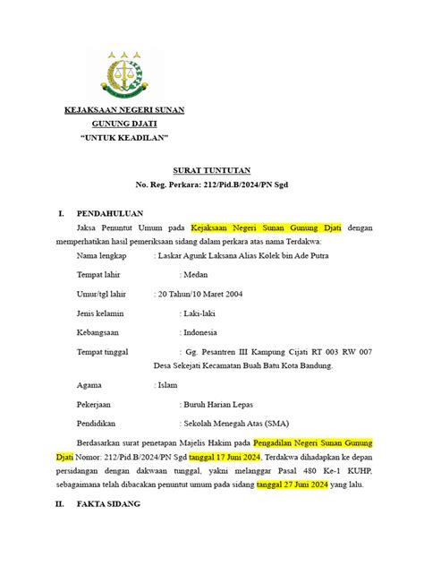 Elemen Surat Penuntutan
