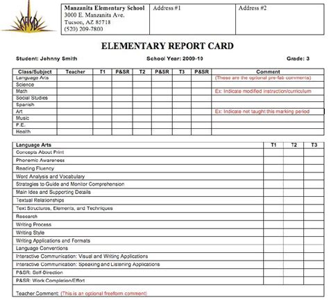 Elementary Report Card Template