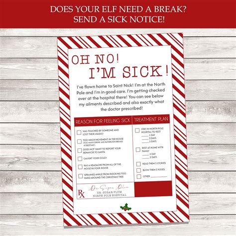 Elf On The Shelf Sick Printable Forms