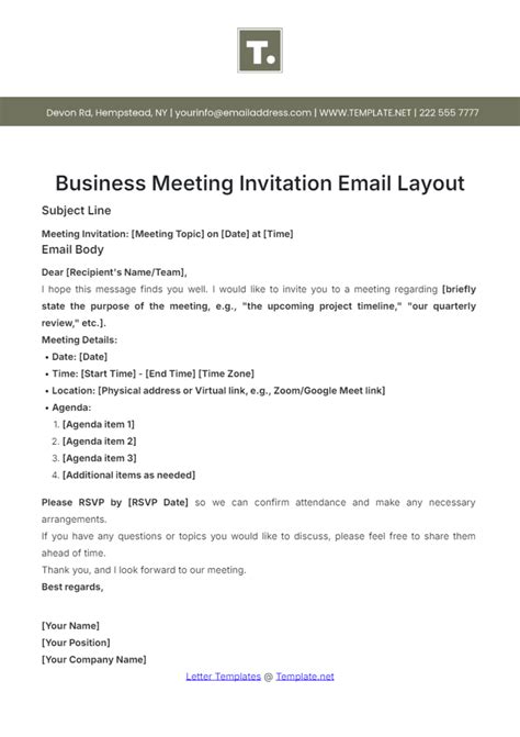 Email Invitation To A Meeting Template