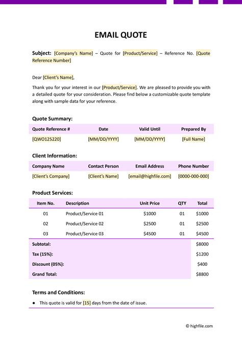 Email Quote Template