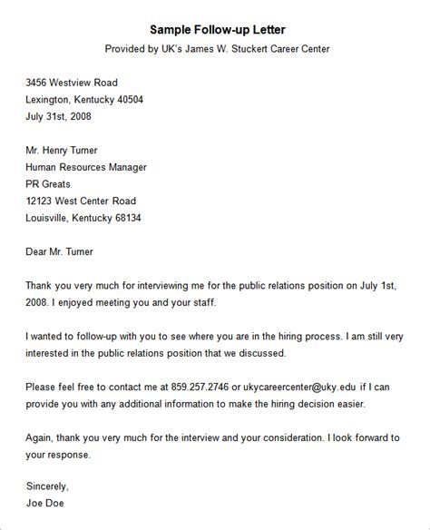 Email Template Follow Up After Interview