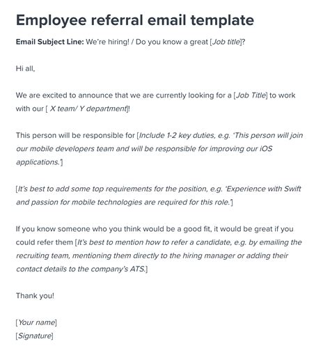 Email Template For Employee Referral