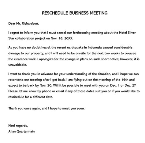Email Template For Rescheduling A Meeting