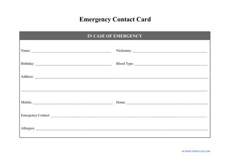 Emergency Contact Card Template Word