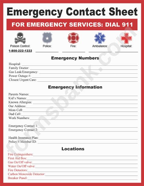 Emergency Contact Sheet Template