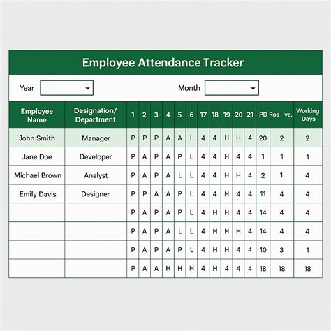 Employee Attendance Tracker Excel Template