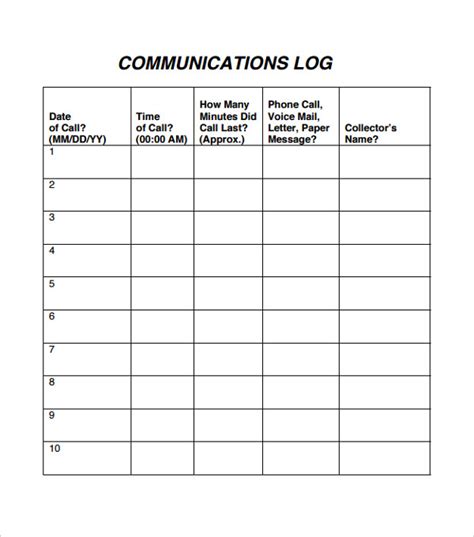 Employee Communication Log Template