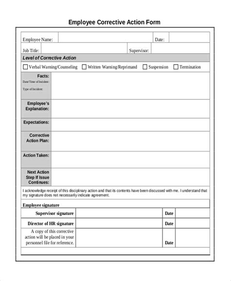 Employee Corrective Action Form Template