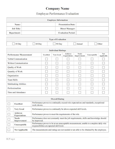 Employee Performance Evaluation Template Word