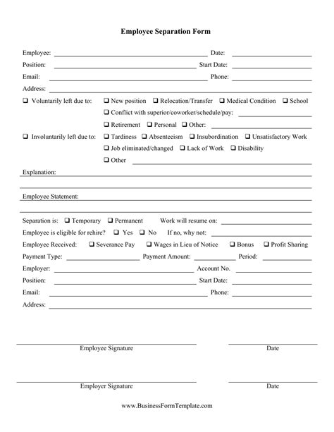 Employee Separation Letter Template