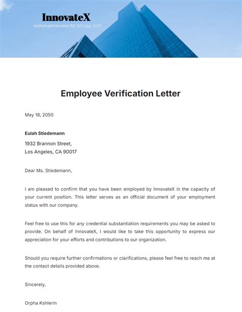 Employee Verification Letter Template