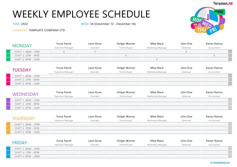 Employees Schedule Template
