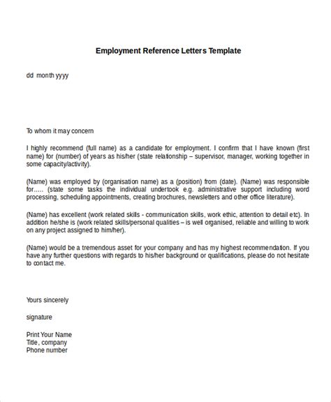 Employer Reference Letter Template