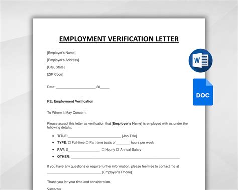 Employment Verification Template Word