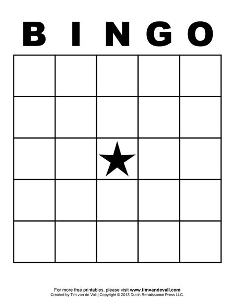 Empty Bingo Card Template
