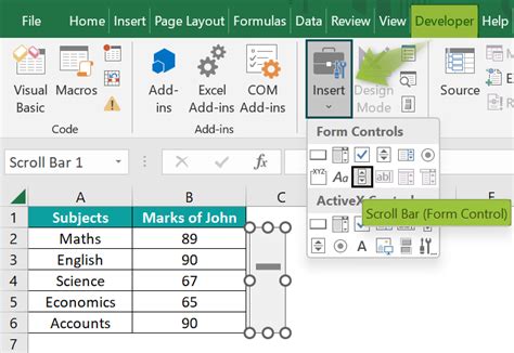 Enable Scroll Bars in Excel Settings