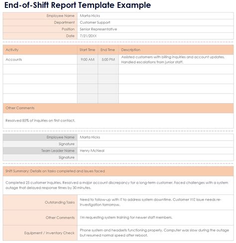 End Of Shift Report Template Excel
