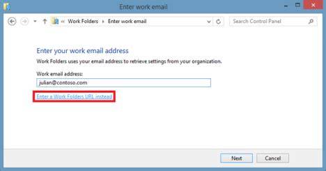 Enter Email or Work Folders URL