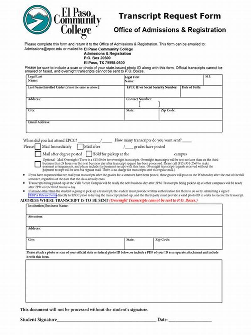 Epcc Transcript Request Form