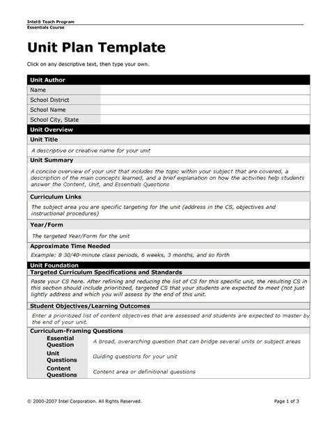 Esl Unit Plan Template
