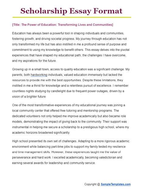 Essay For Scholarship Template
