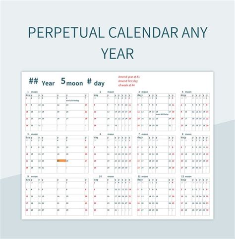 Eternal Calendar Template