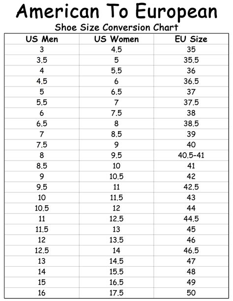 European Us Size Chart