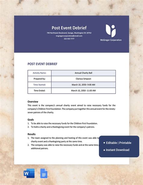 Event Debrief Template