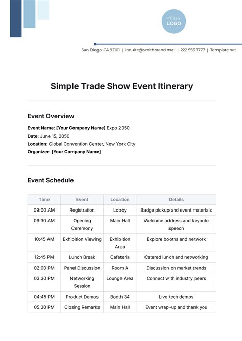 Event Itinerary Template