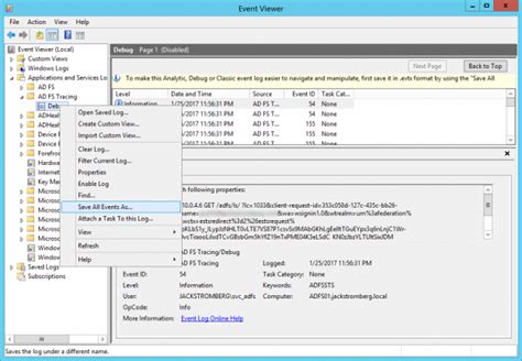 Event Viewer Save Debug Logs