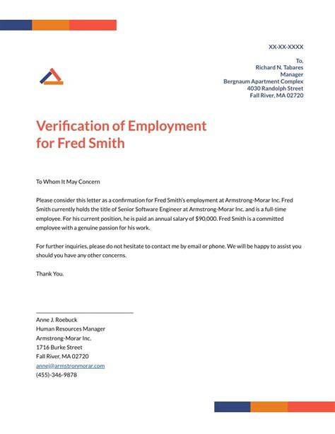 Example Employment Verification Letter
