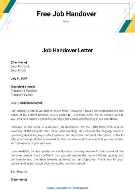 Example Handover Letter