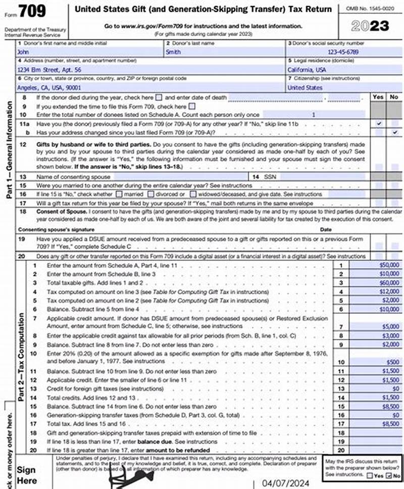 Example Irs Form 709