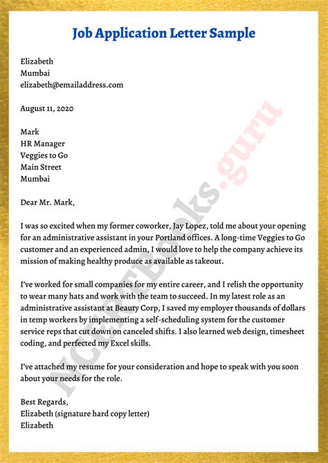 Example Job Application Letter Format