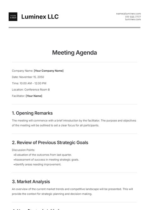 Example Of Meeting Agenda Template