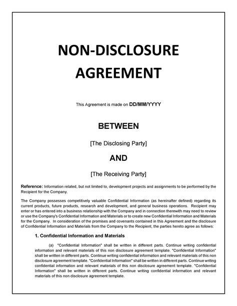 Example Of Non Disclosure Agreement Template