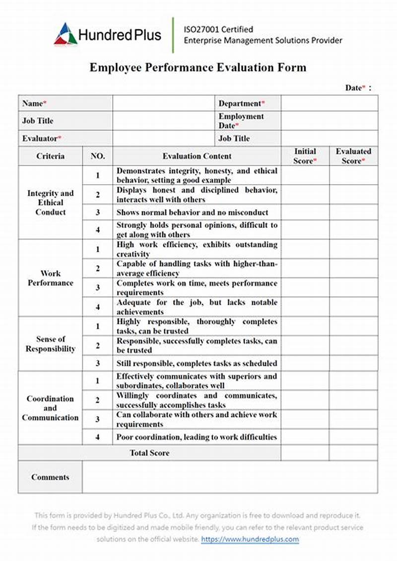 Example Of Performance Evaluation Form