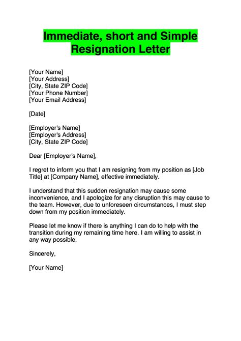 Example Of Resignation Letter Template