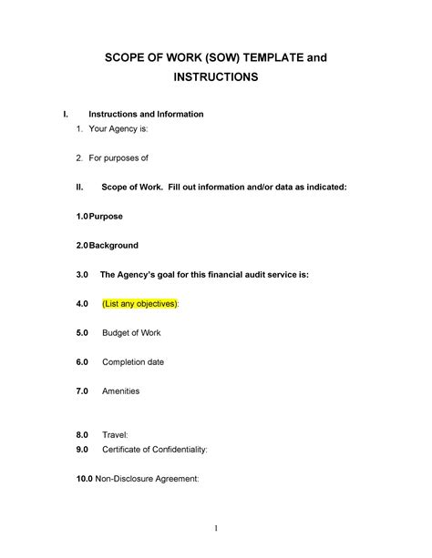 Example Of Scope Of Work Template