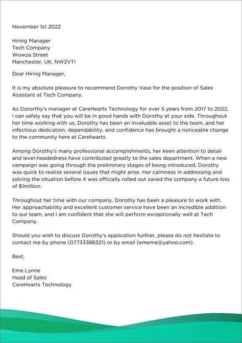 Example Recommendation Letter Components