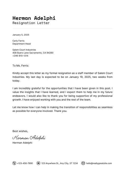 Example Resignation Letter