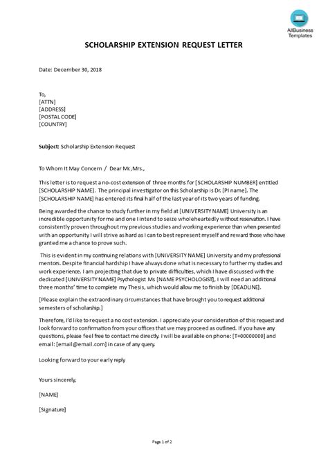 Example of Scholarship Extension Letter