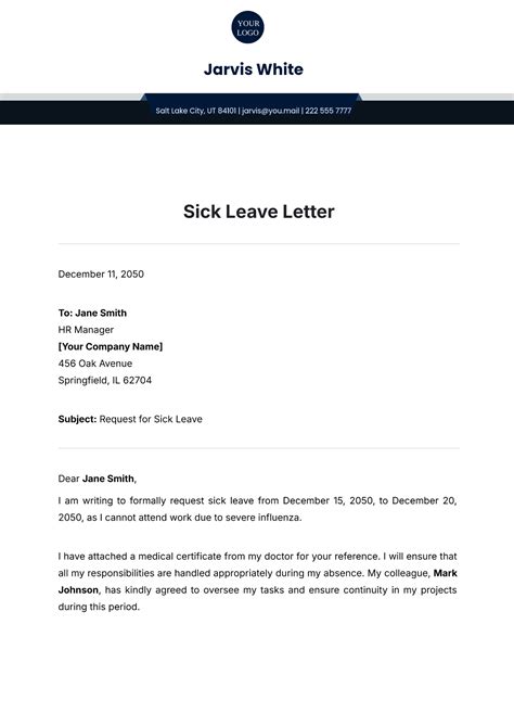 Example of a sick leave letter
