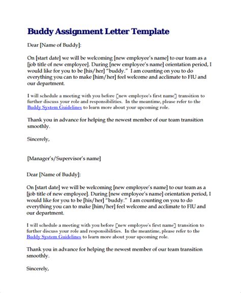 Example of a task assignment letter