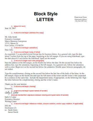 Example of block style offer letter
