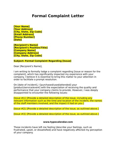 Example of complaint letter structure