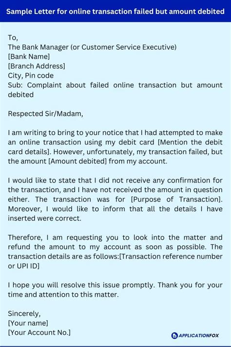 Example of failed transaction refund letter